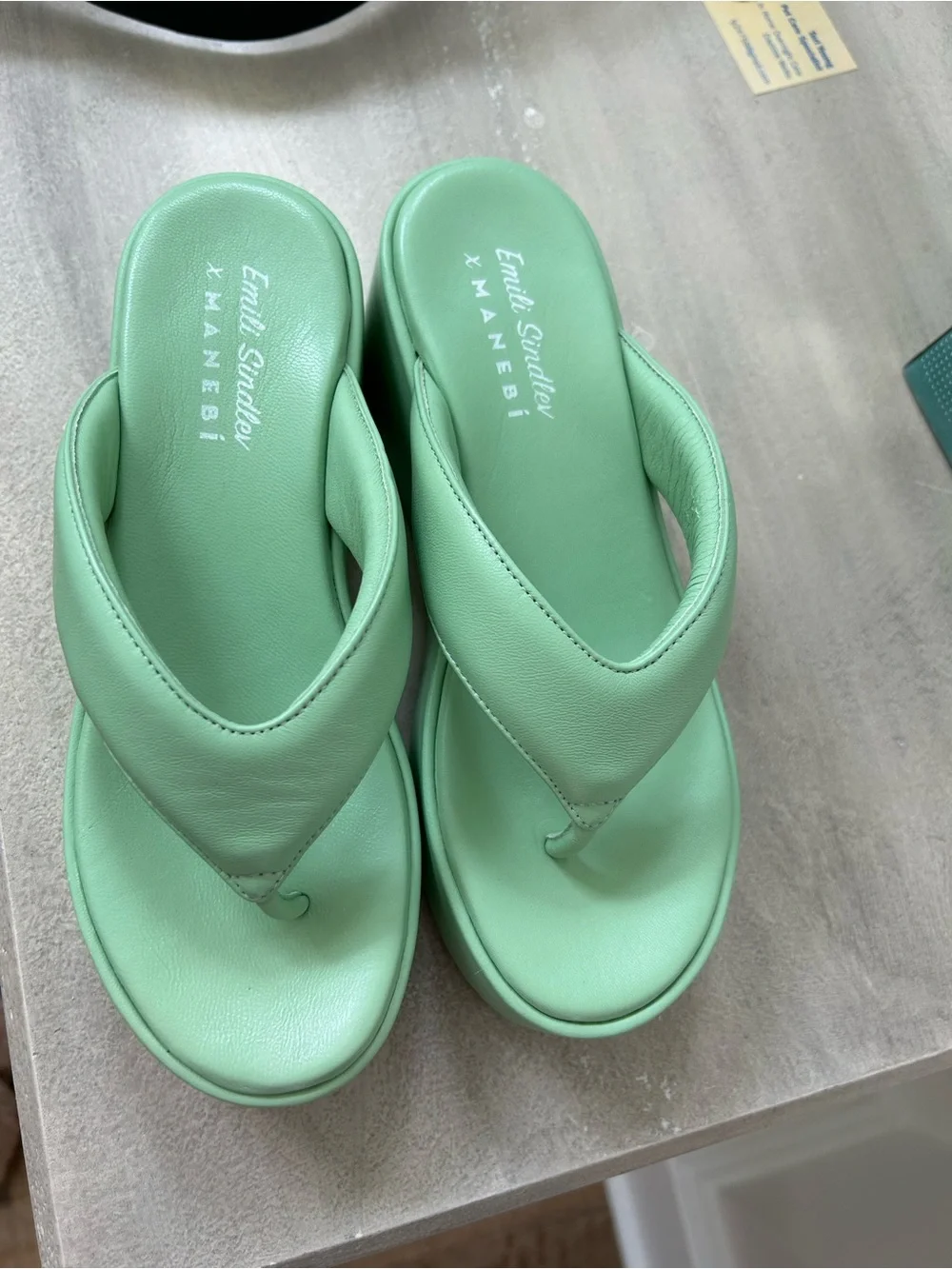 Emili Sindlev Mint Green Platform Thong Sandals
